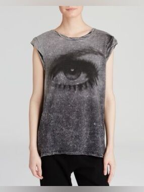Pam & Gela “Frankie Eye” Black Grey Graphic Sleeveless Top Size Small